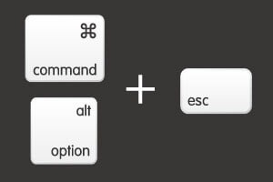MacBookショートカットキー「強制終了」はコマンドキーとオプションキーとescを押します。